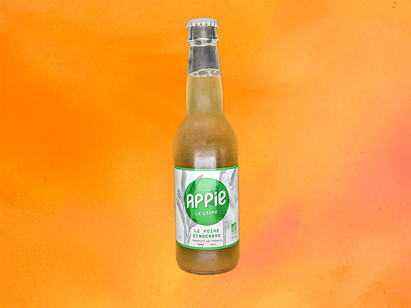 Bouteille de cidre poiré gingembre par la marque Appie, servie par Polychrone à Marseille